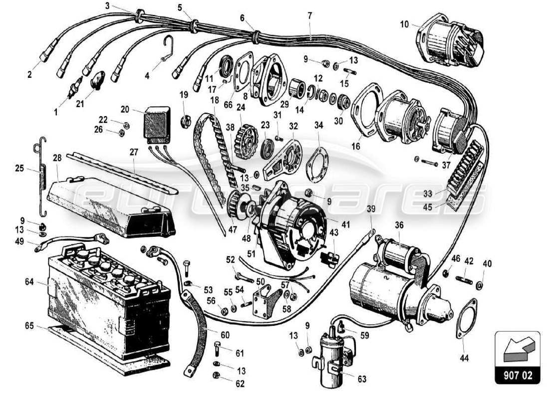 Lamborghini Miura P400S electrical system Part Diagram