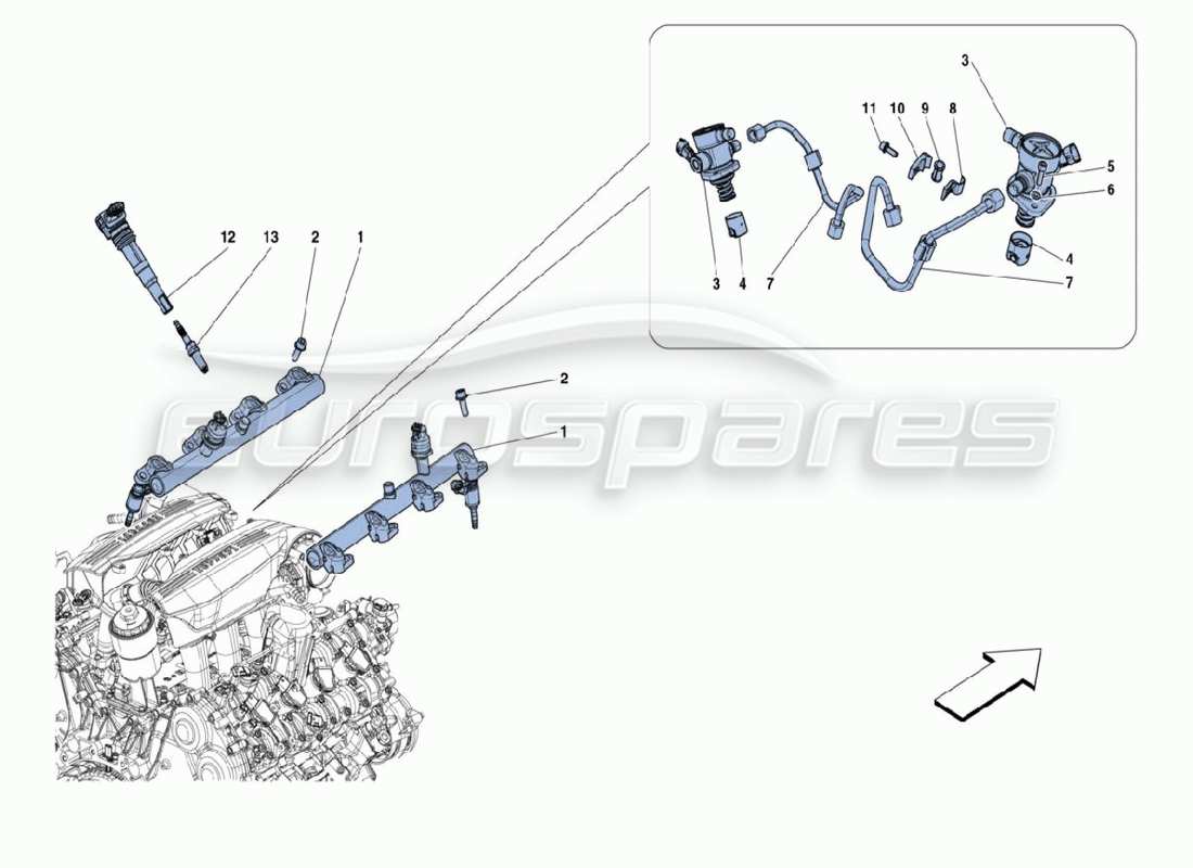 Ferrari 488 Challenge Fuel Rail Part Diagram