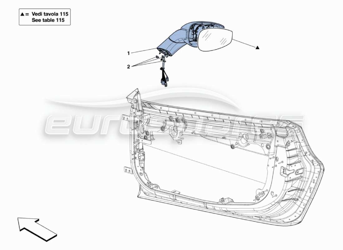 Ferrari 488 Challenge Wing Mirrors Part Diagram