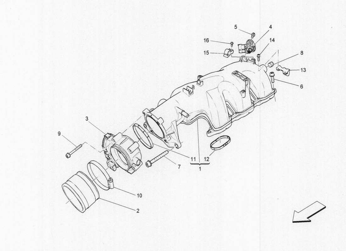Maserati QTP. V6 3.0 BT 410bhp 2015 intake manifold and throttle body Parts Diagram