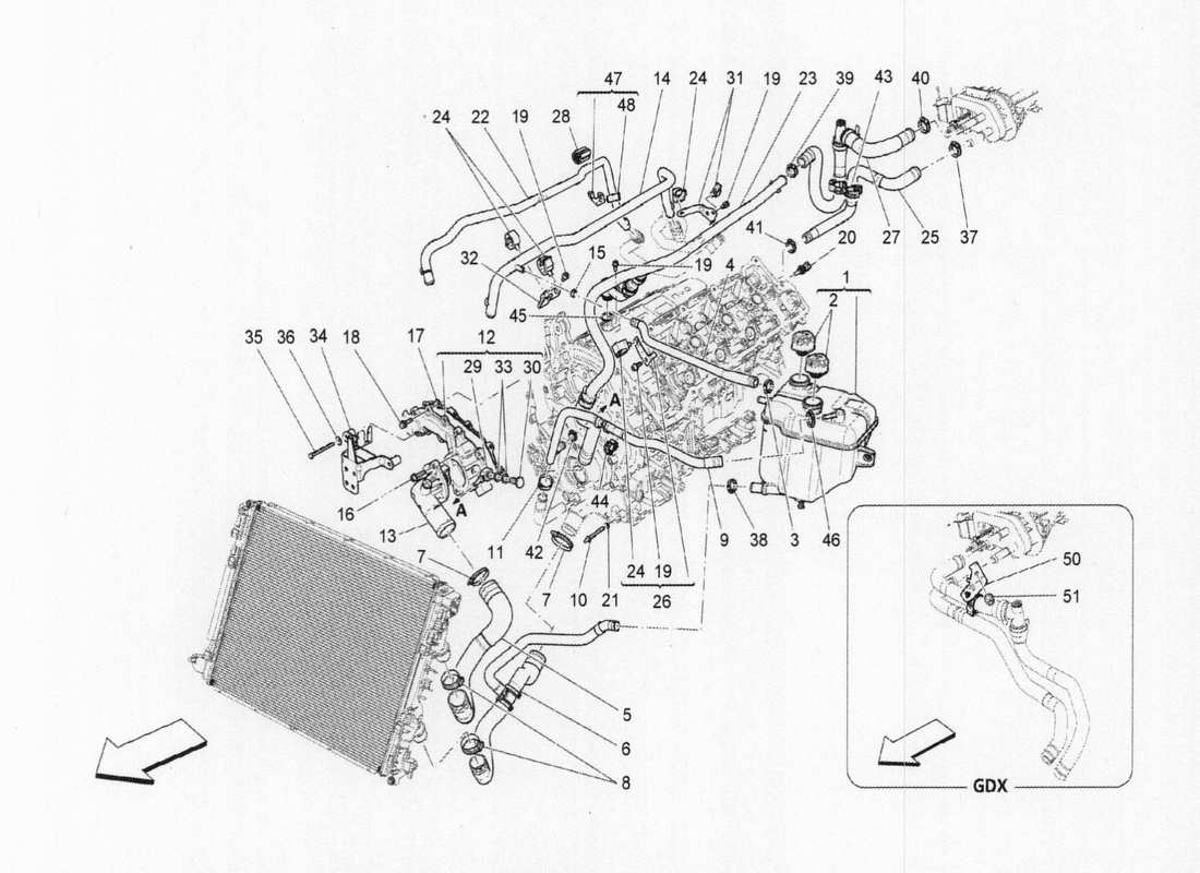 Maserati QTP. V6 3.0 BT 410bhp 2015 Cooling System Parts Diagram