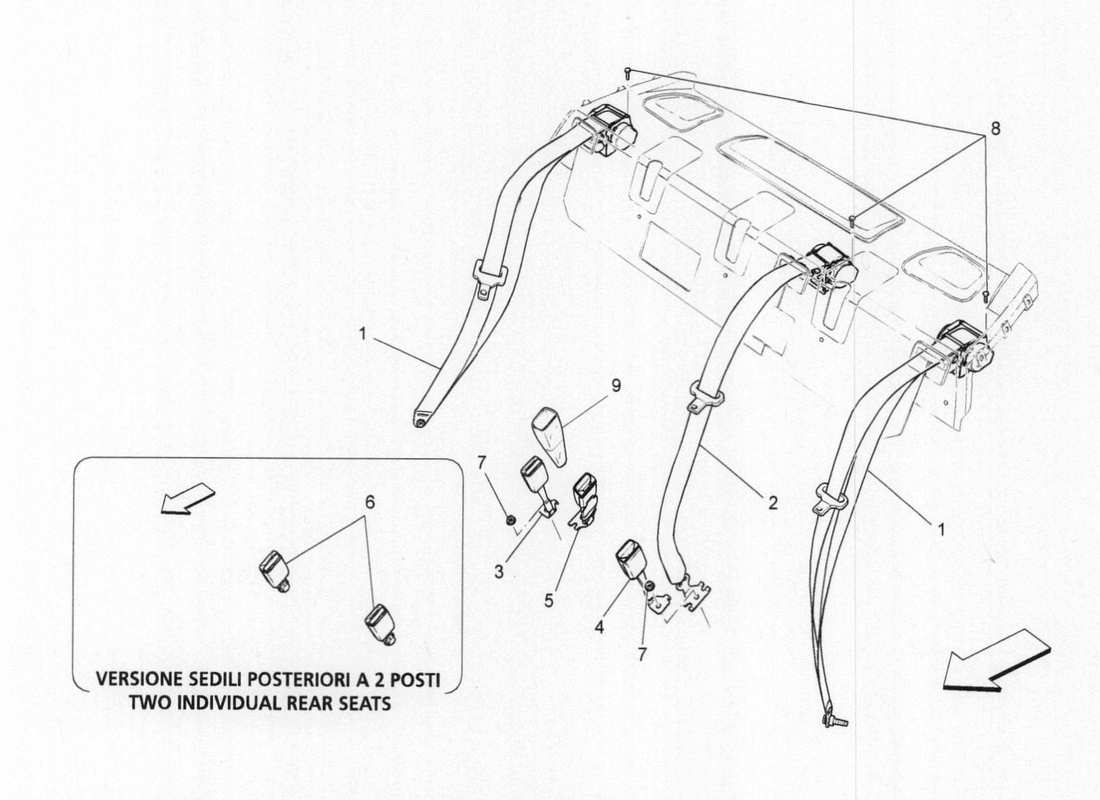 Maserati QTP. V6 3.0 BT 410bhp 2015 REAR SEAT BELTS Part Diagram