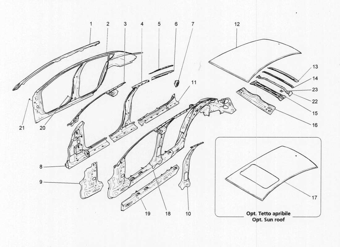 Maserati QTP. V6 3.0 BT 410bhp 2015 BODYWORK AND CENTRAL OUTER TRIM PANELS Parts Diagram