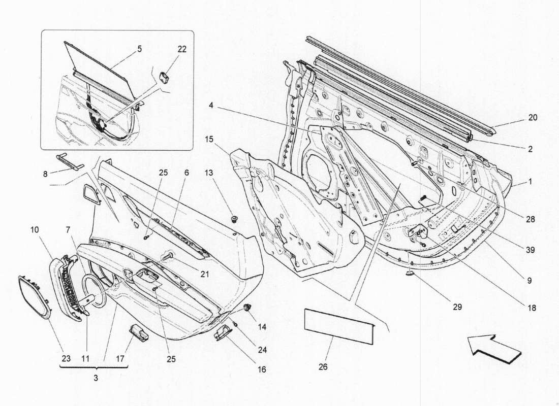 Maserati QTP. V6 3.0 BT 410bhp 2015 rear doors: trim panels Parts Diagram