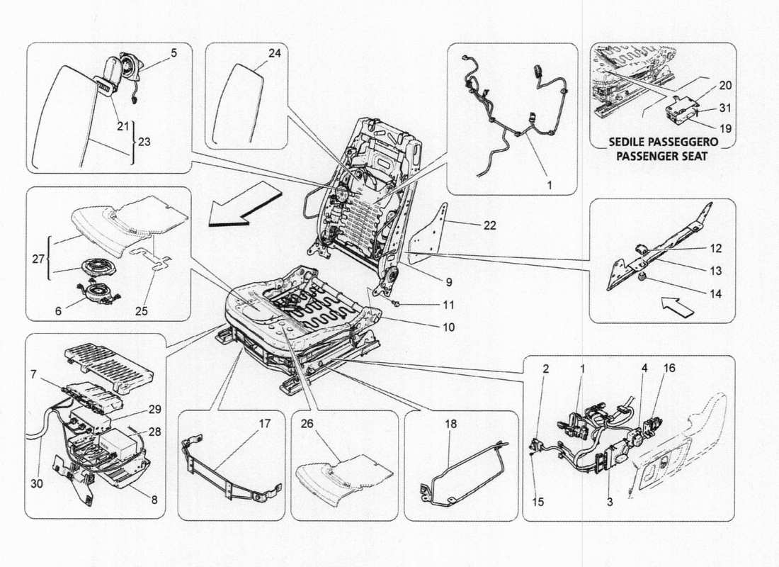 Maserati QTP. V6 3.0 BT 410bhp 2015 Front Seat Electronics Parts Diagram