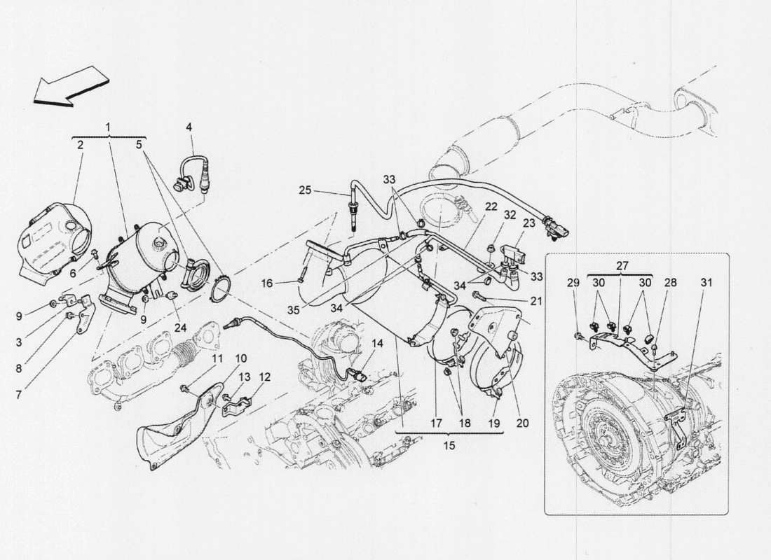 Maserati QTP. V6 3.0 TDS 275bhp 2017 Pre-catalytic And Catalytic Converters Part Diagram