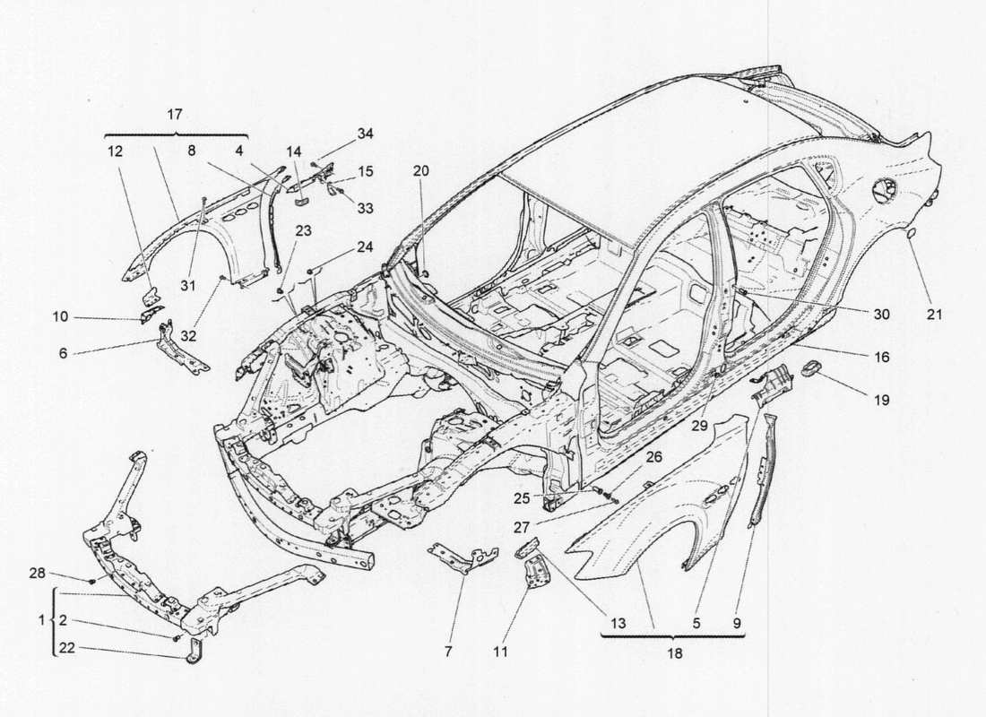 Maserati QTP. V6 3.0 TDS 275bhp 2017 Bodywork And Front Outer Trim Part Diagram