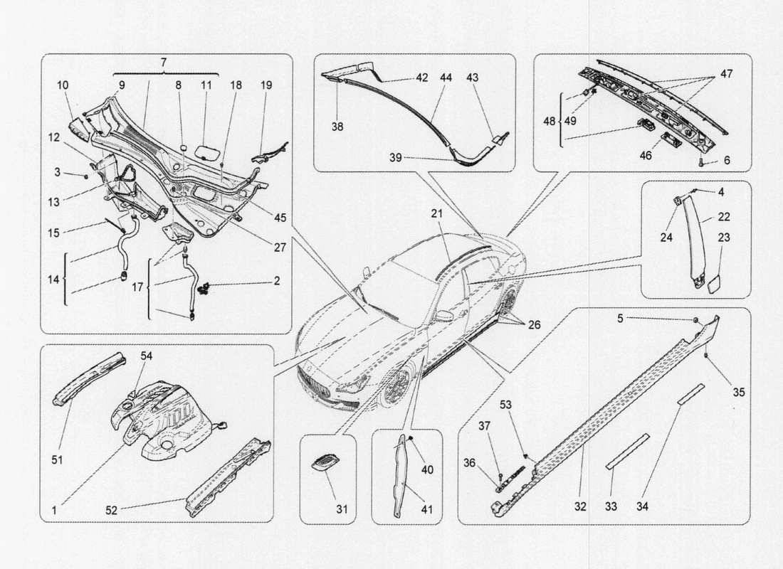 Maserati QTP. V6 3.0 TDS 275bhp 2017 shields, trims and covering panels Part Diagram