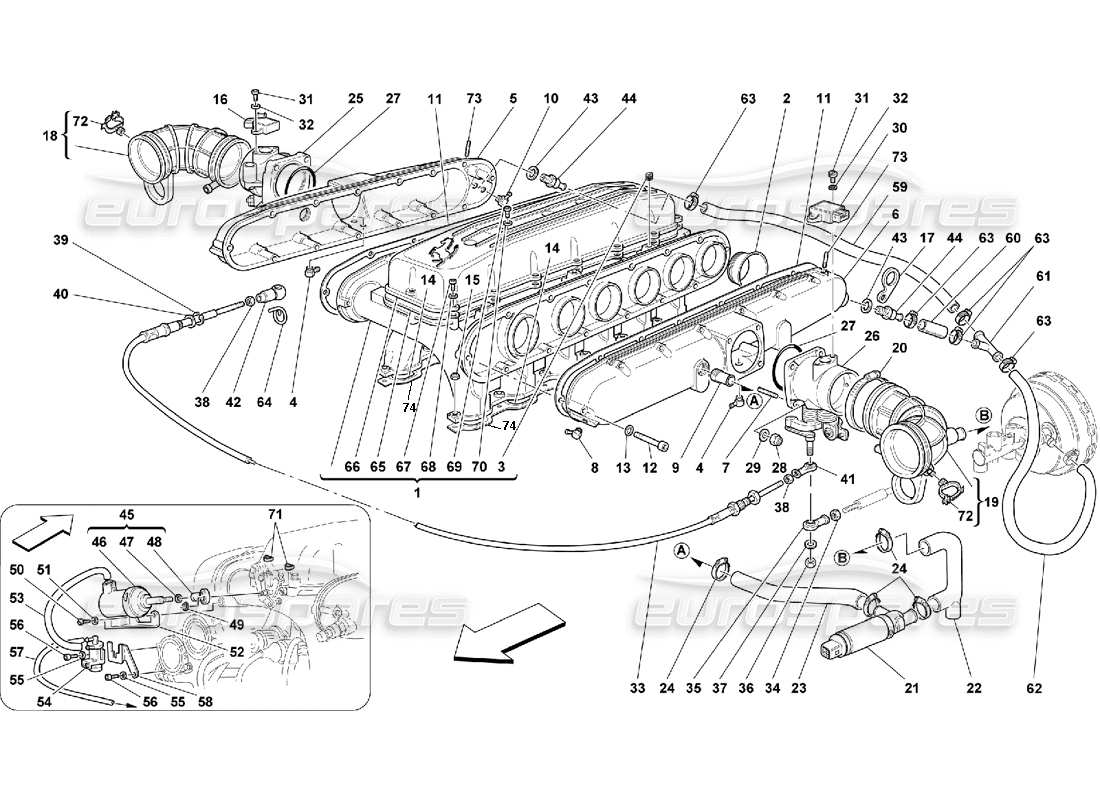 Ferrari 550 Maranello Air Intake Manifolds Part Diagram