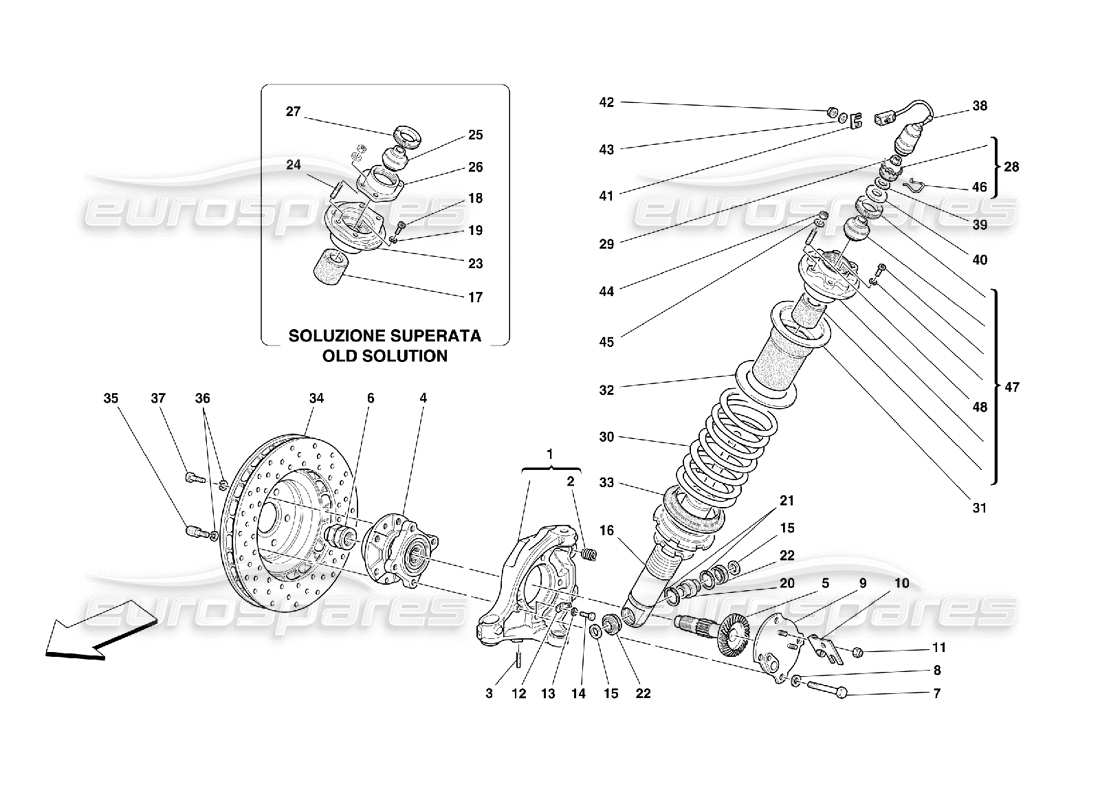 Ferrari 550 Maranello Front Suspension - Shock Absorber and Brake Disc Part Diagram