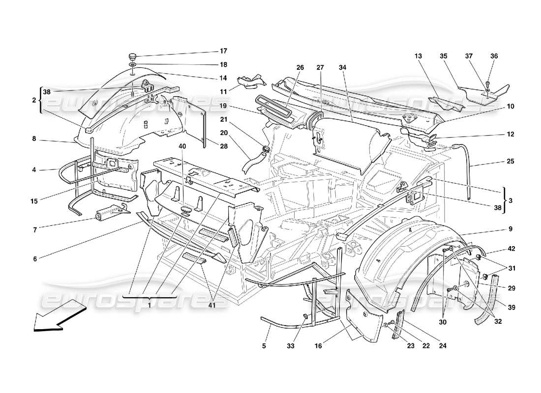 Ferrari 550 Maranello Front Structures and Components Part Diagram
