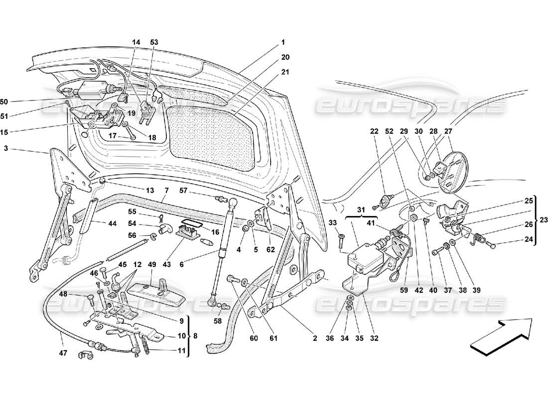 Ferrari 550 Maranello Boot Door and Petrol Cover Part Diagram