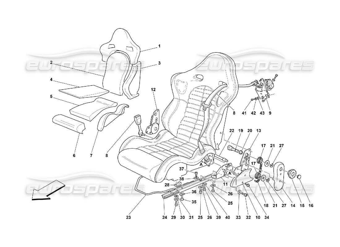 Ferrari 550 Maranello Seat and Safety Belts -Sport Part Diagram