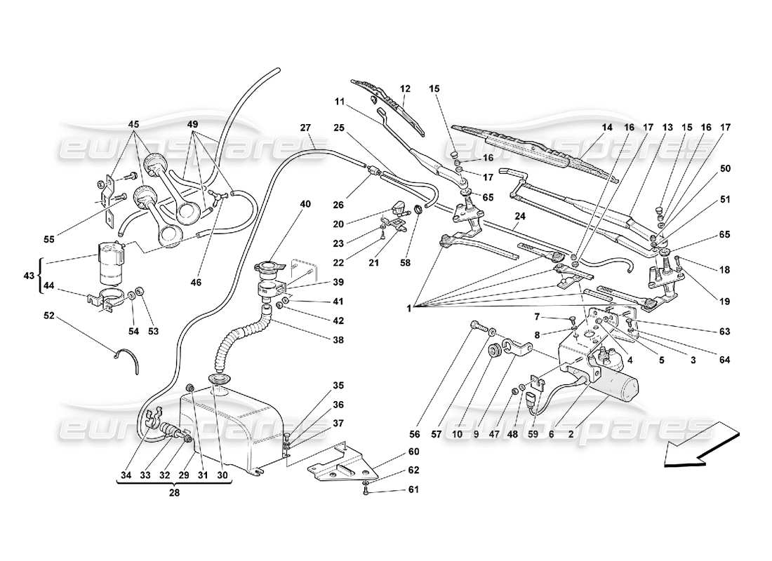 Ferrari 550 Maranello Windscreen Wiper, Windscreen Washer and Horns Part Diagram