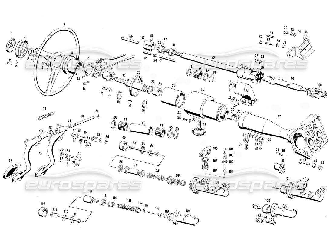 Maserati Mistral 3.7 Steering Parts and Pedals Part Diagram