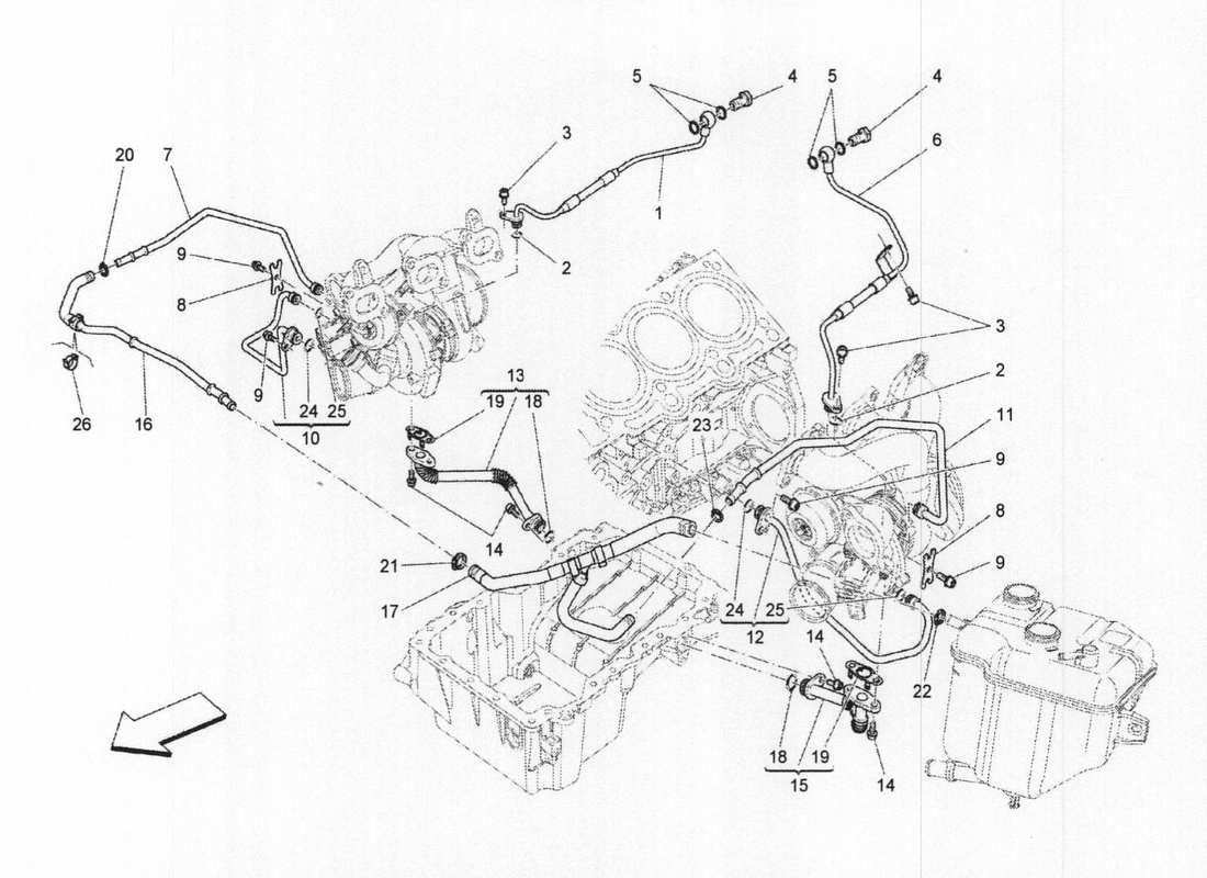 Maserati QTP. V6 3.0 BT 410bhp 2wd 2017 turbocharging system: lubrication and cooling Part Diagram