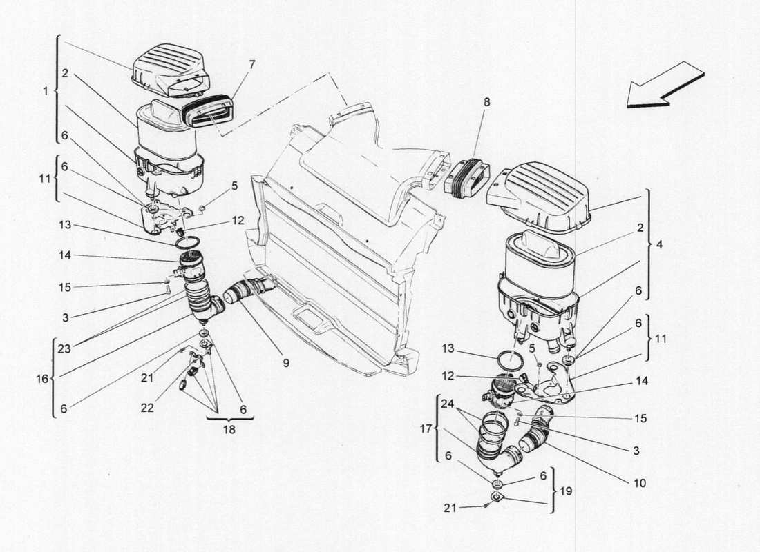 Maserati QTP. V6 3.0 BT 410bhp 2wd 2017 air filter, air intake and ducts Part Diagram