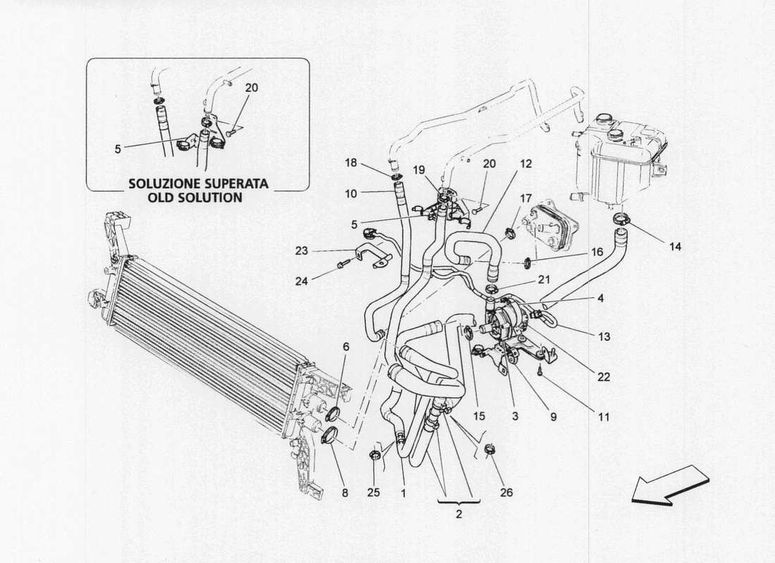 Maserati QTP. V6 3.0 BT 410bhp 2wd 2017 cooling system: nourice and lines Part Diagram