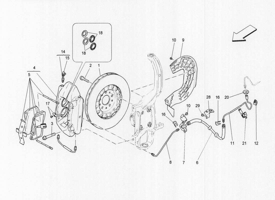 Maserati QTP. V6 3.0 BT 410bhp 2wd 2017 braking devices on front wheels Part Diagram