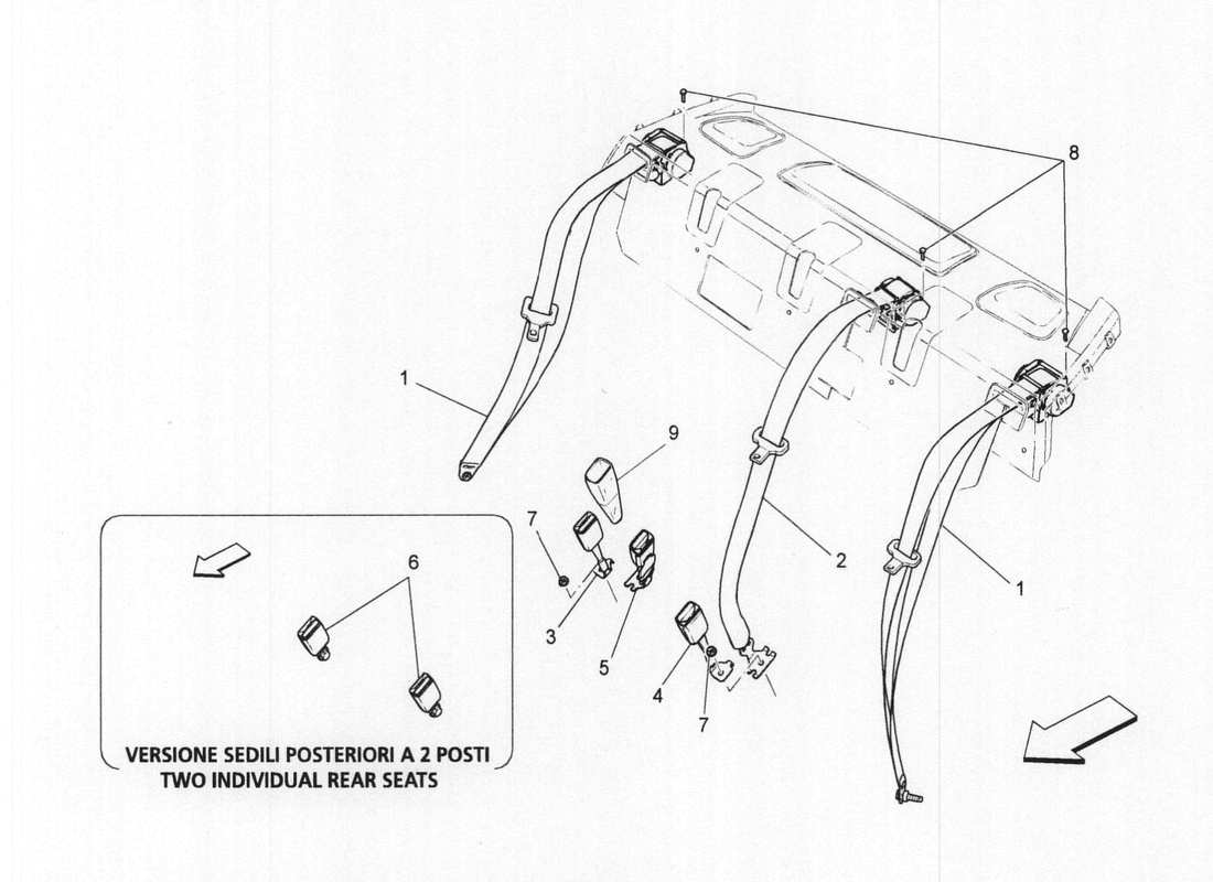 Maserati QTP. V6 3.0 BT 410bhp 2wd 2017 REAR SEAT BELTS Part Diagram