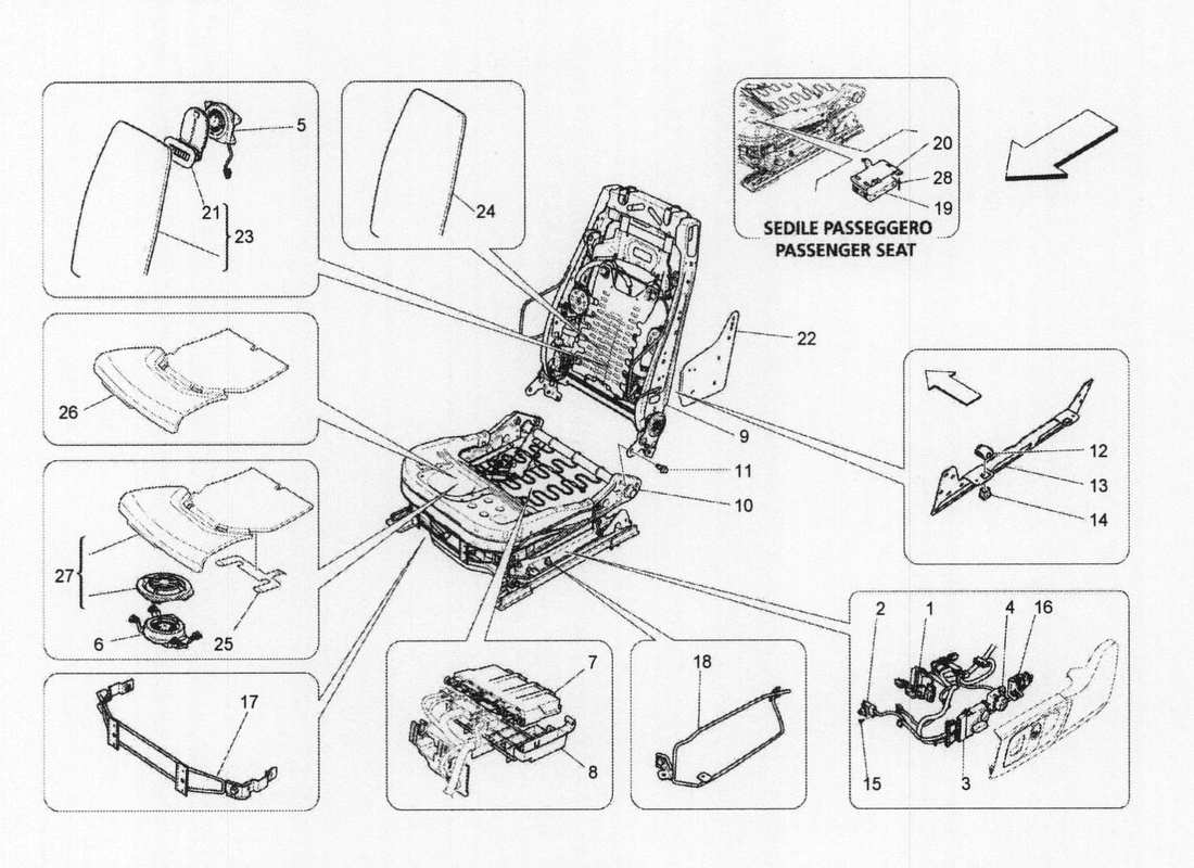Maserati QTP. V6 3.0 BT 410bhp 2wd 2017 front seats: mechanics and electronics Part Diagram