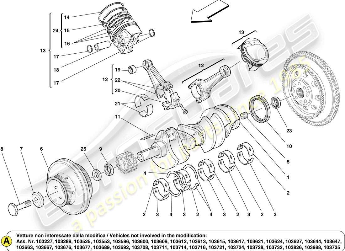 Ferrari California (Europe) crankshaft, connecting rods and pistons Parts Diagram