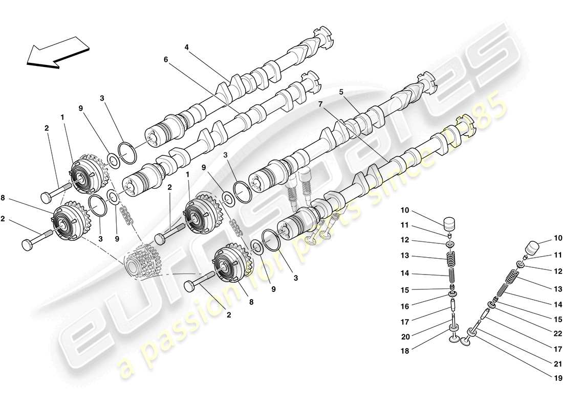 Ferrari California (Europe) timing system - camshafts and valves Part Diagram