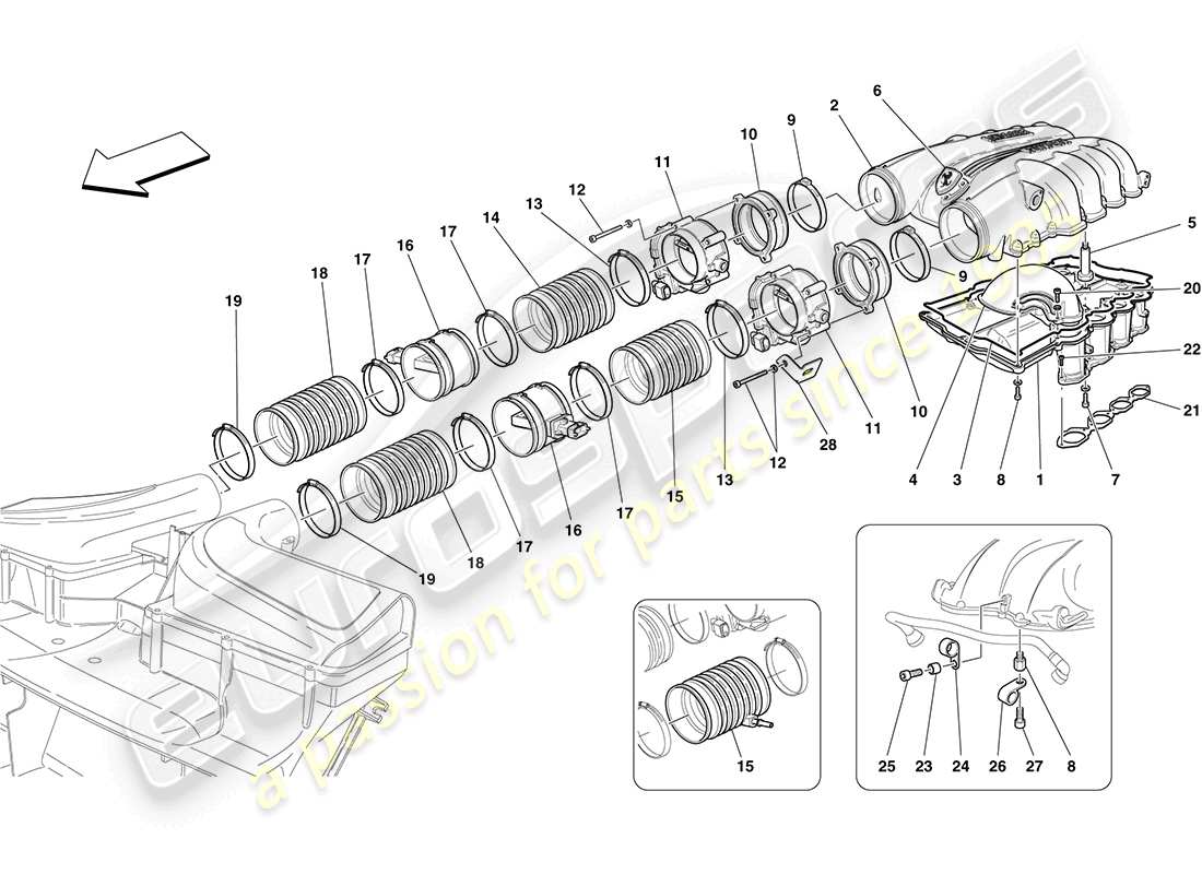 Ferrari California (Europe) intake manifold and throttle body Parts Diagram