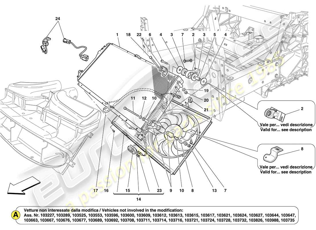 Ferrari California (Europe) COOLING: RADIATORS AND AIR DUCTS Part Diagram