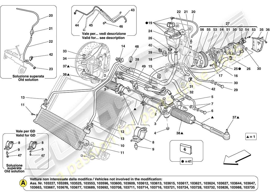 Ferrari California (Europe) STEERING BOX AND POWER STEERING PUMP Part Diagram