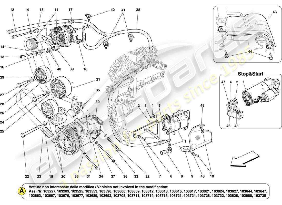 Ferrari California (Europe) ALTERNATOR, STARTER MOTOR AND AC COMPRESSOR Part Diagram