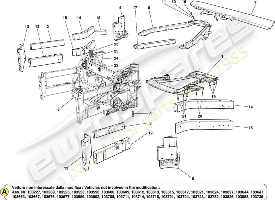 Ferrari California (Europe) front structures and chassis box sections Part Diagram
