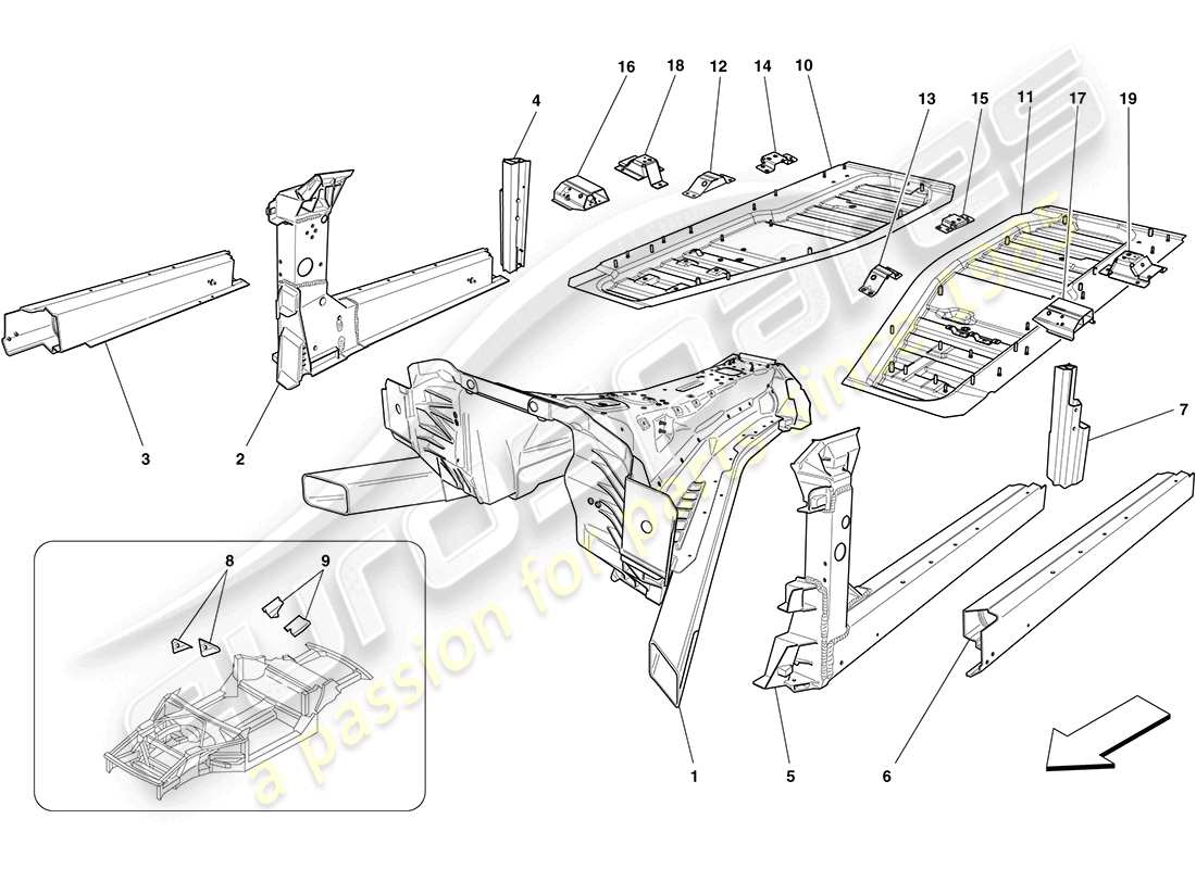 Ferrari California (Europe) centre structures and chassis box sections Parts Diagram