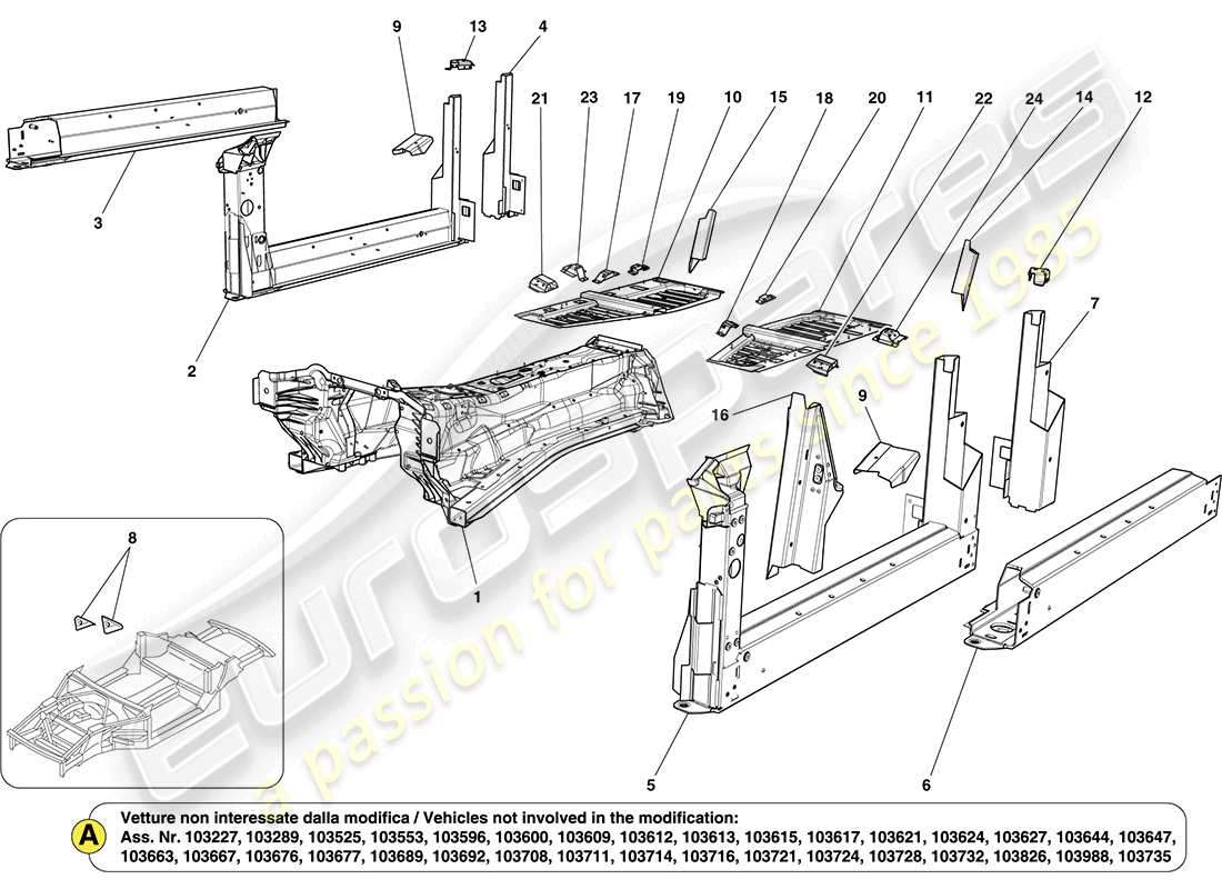 Ferrari California (Europe) centre structures and chassis box sections Part Diagram