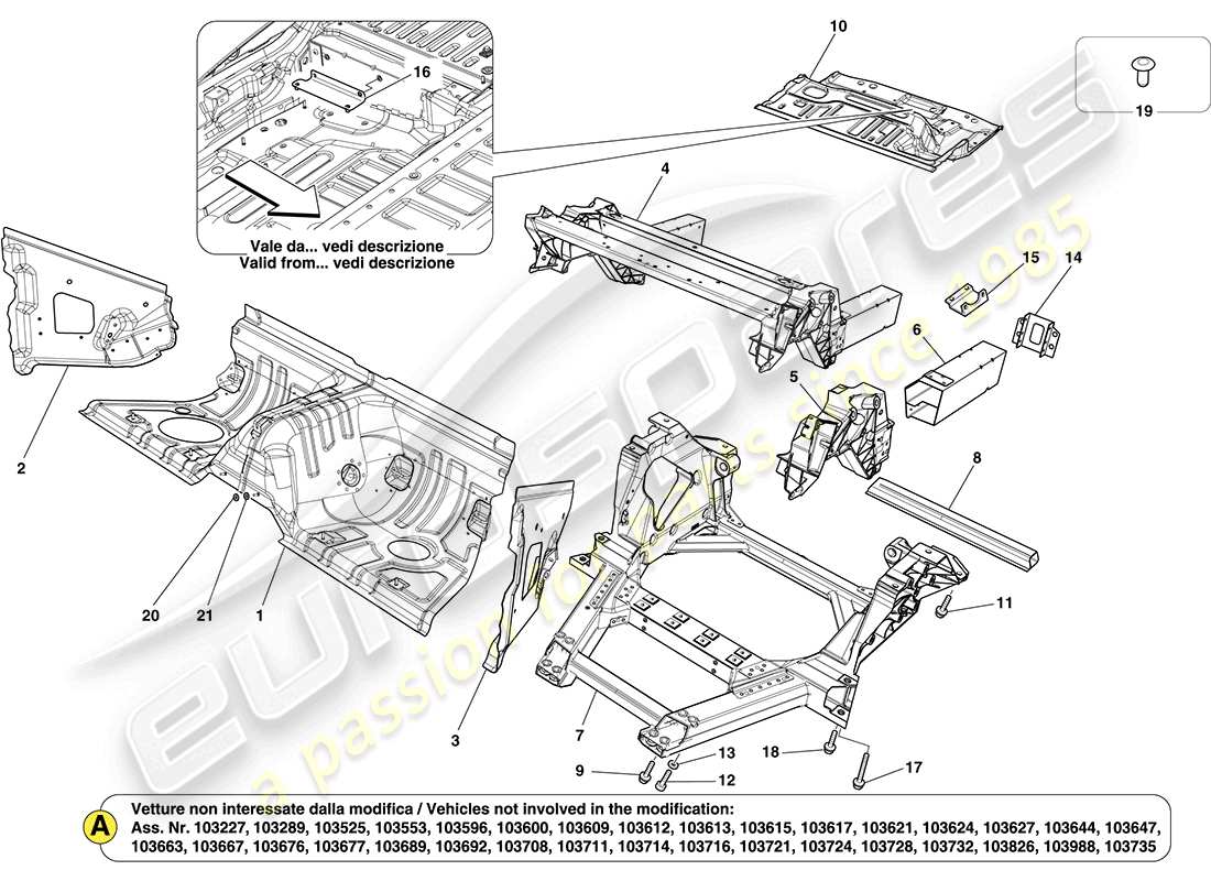 Ferrari California (Europe) rear structures and chassis box sections Part Diagram