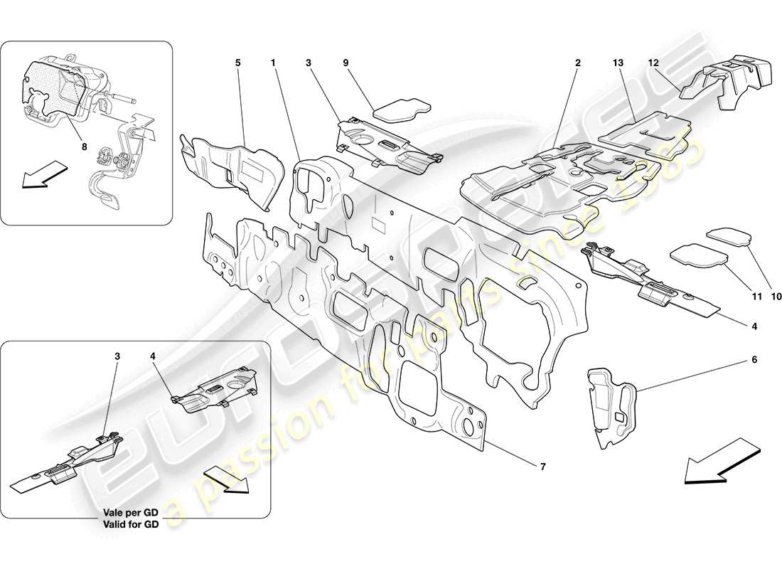 Ferrari California (Europe) SOUNDPROOFING IN VEHICLE Parts Diagram