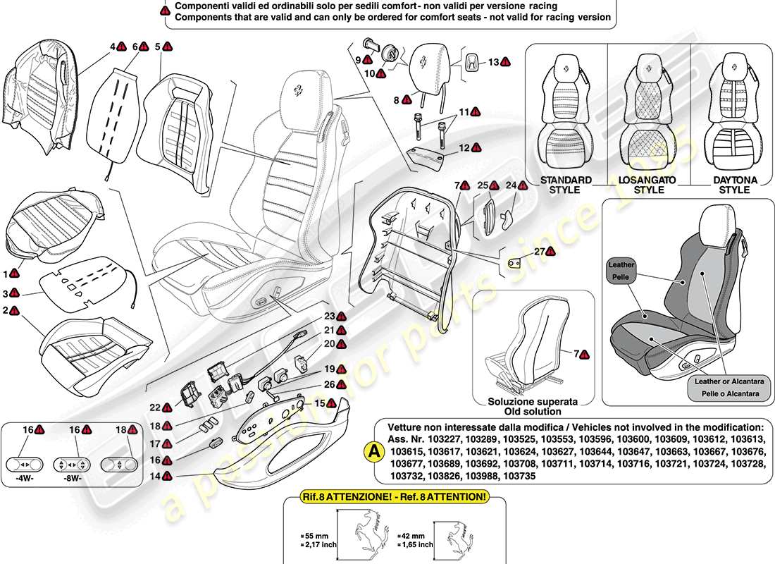 Ferrari California (Europe) FRONT SEAT - TRIM AND ACCESSORIES Part Diagram