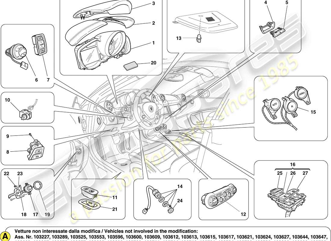 Ferrari California (Europe) INTERNAL PASSENGER COMPARTMENT SERVICES Parts Diagram