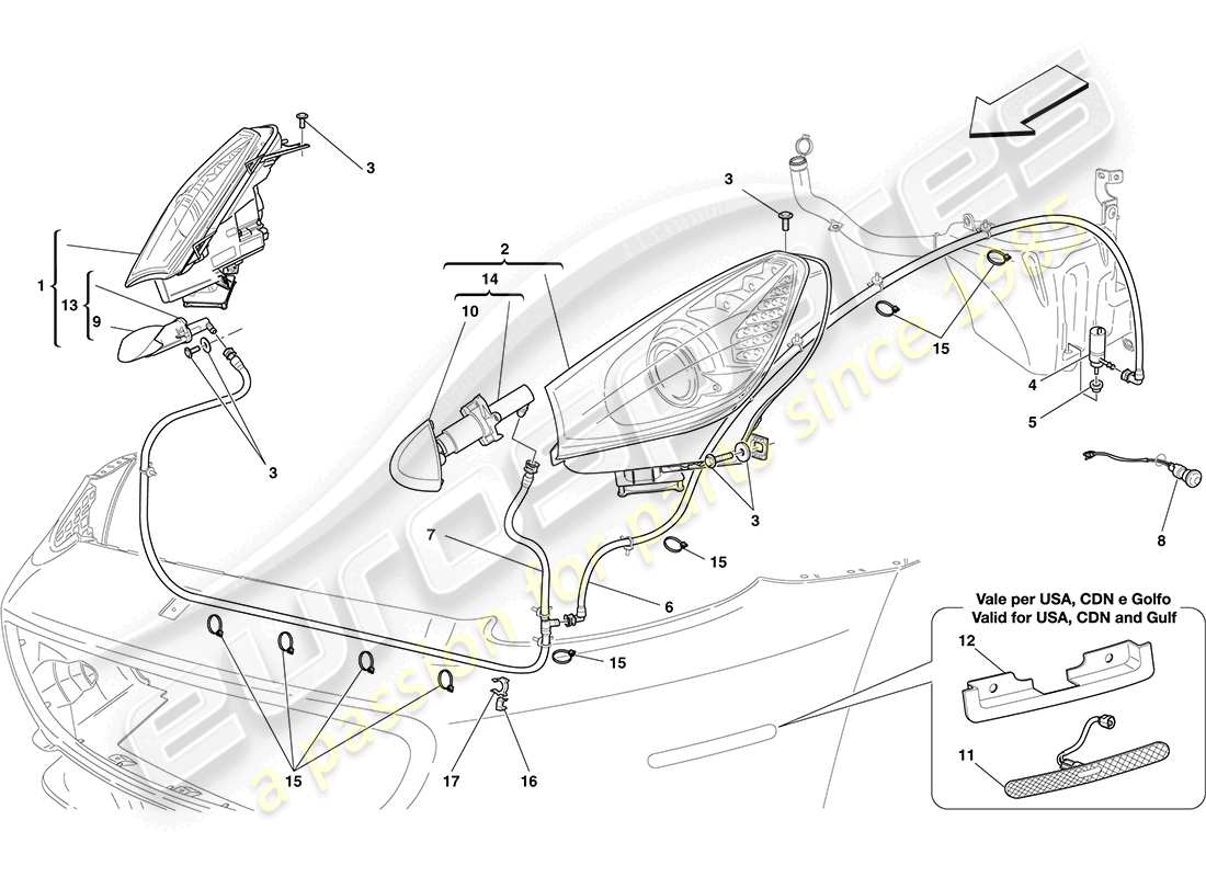 Ferrari California (Europe) Headlights Parts Diagram