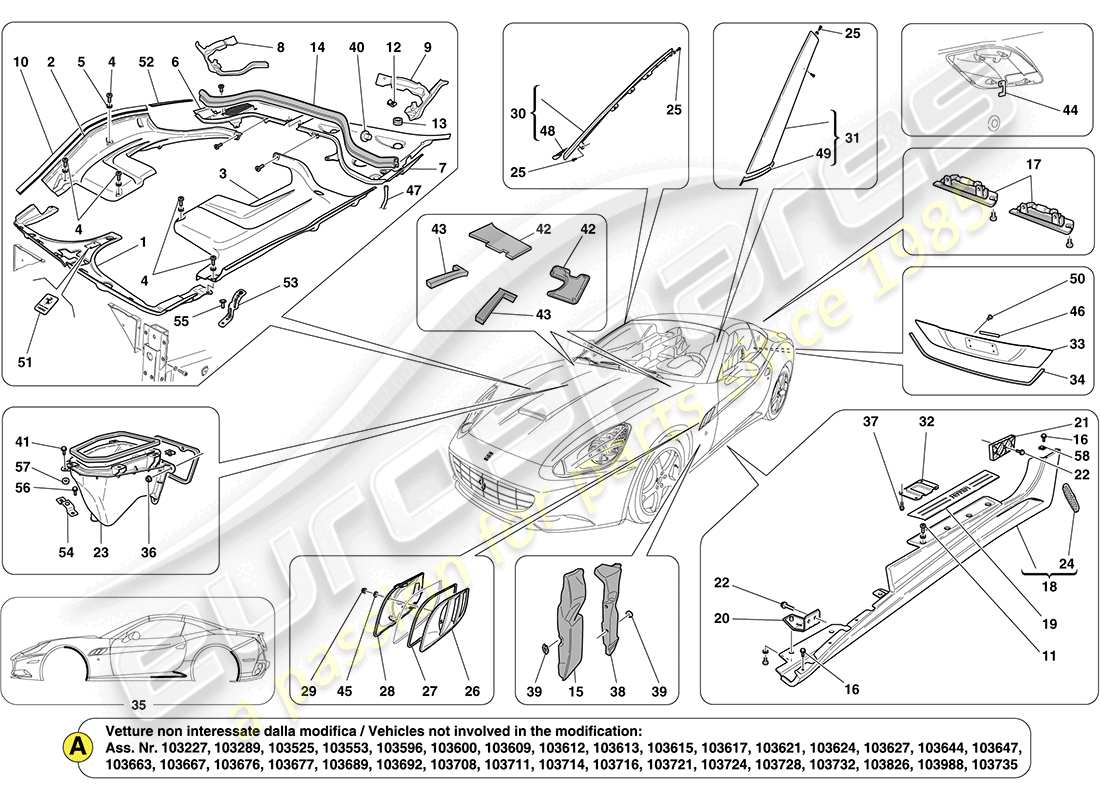 Ferrari California (Europe) SHIELDS, TRIM AND COVERS Part Diagram