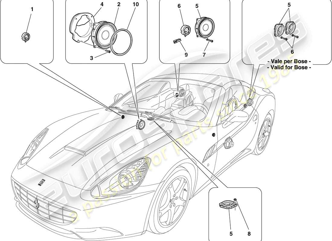Ferrari California (Europe) AUDIO SPEAKER SYSTEM Part Diagram