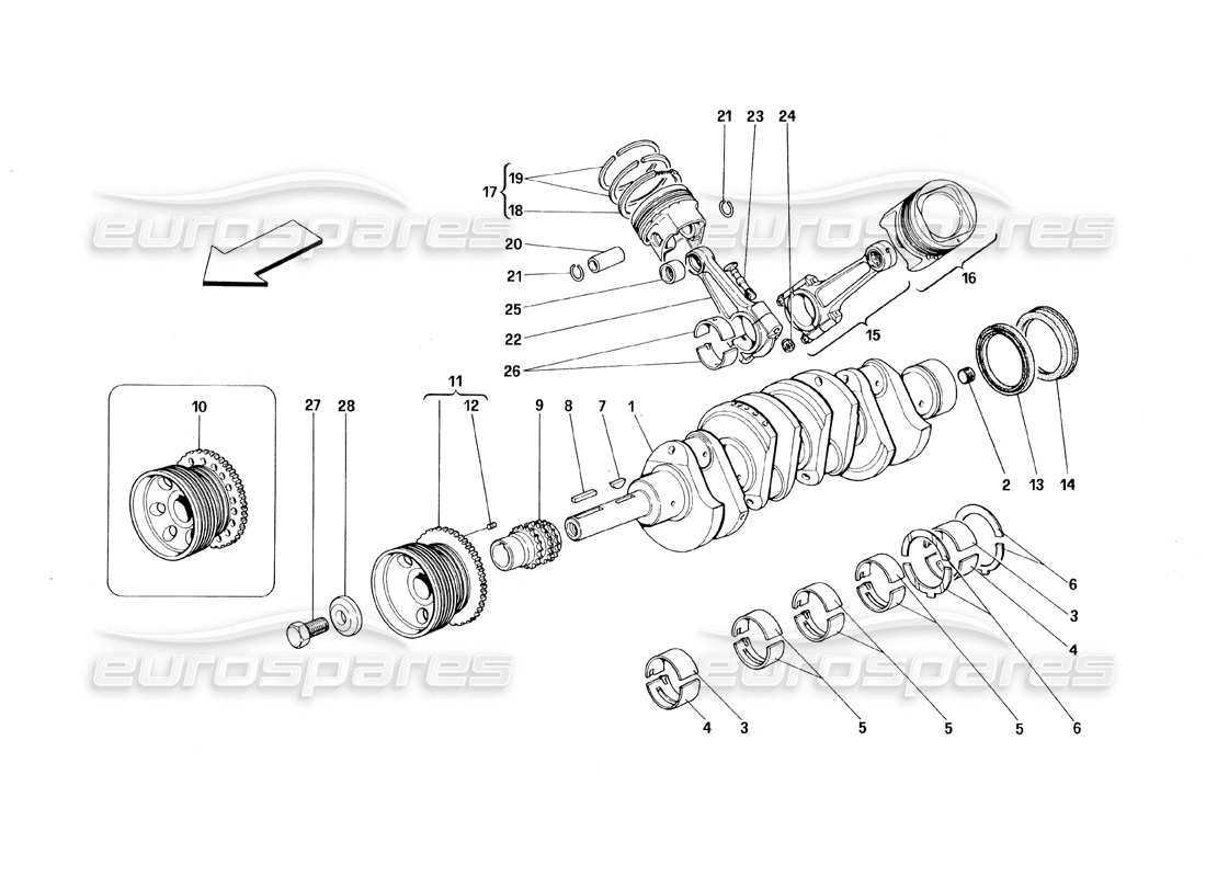Ferrari 348 (1993) TB / TS crankshaft, conrods and pistons Part Diagram