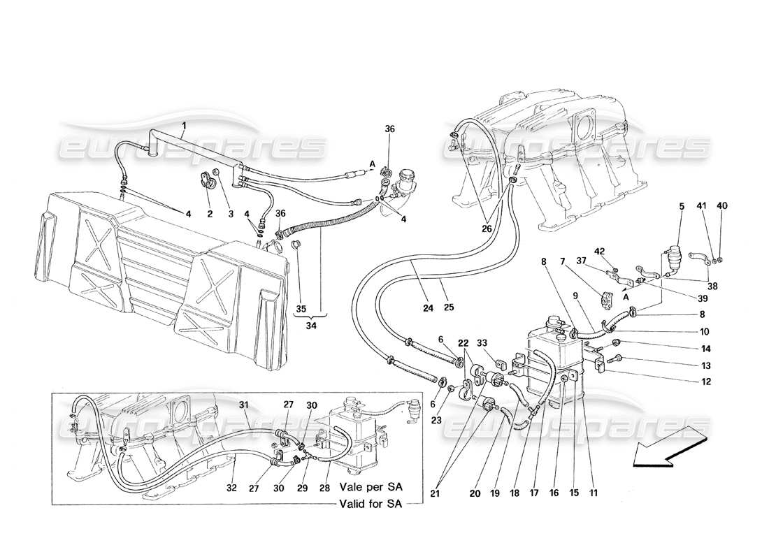 Ferrari 348 (1993) TB / TS Antievaporation Device Part Diagram