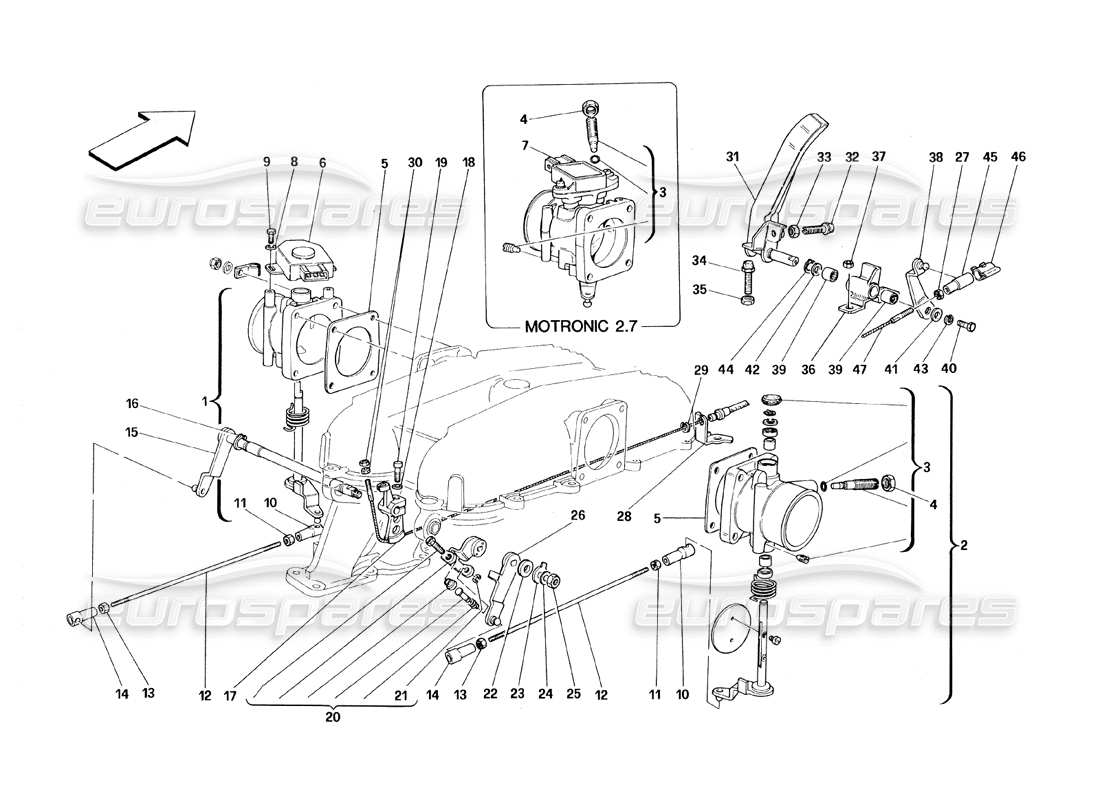 Ferrari 348 (1993) TB / TS Throttle Housing and Linkage Part Diagram