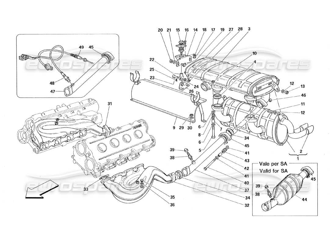 Ferrari 348 (1993) TB / TS Exhaust System Part Diagram