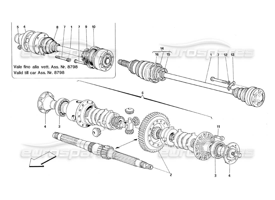 Ferrari 348 (1993) TB / TS Differential & Axle Shafts Part Diagram