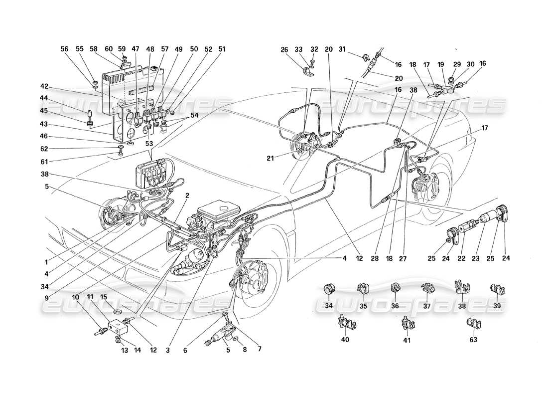 Ferrari 348 (1993) TB / TS Brake System (With Antiskid) Part Diagram