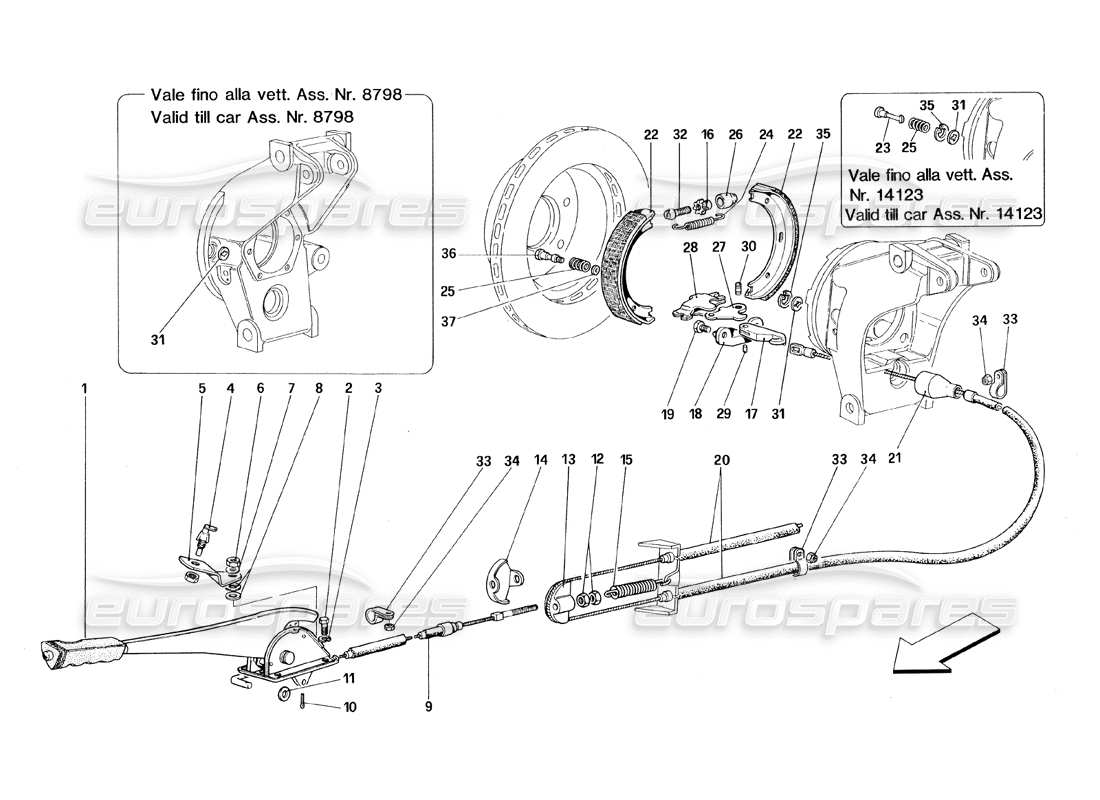 Ferrari 348 (1993) TB / TS Hand-Brake Control Part Diagram