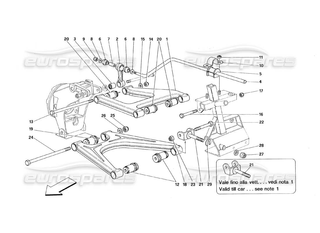 Ferrari 348 (1993) TB / TS Rear Suspension - Wishbones Part Diagram