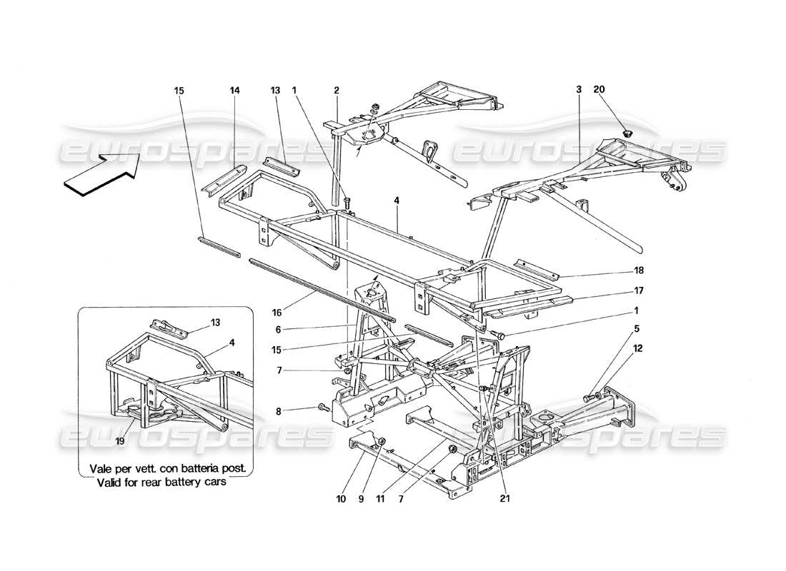 Ferrari 348 (1993) TB / TS Frame - Rear Part Elements Part Diagram